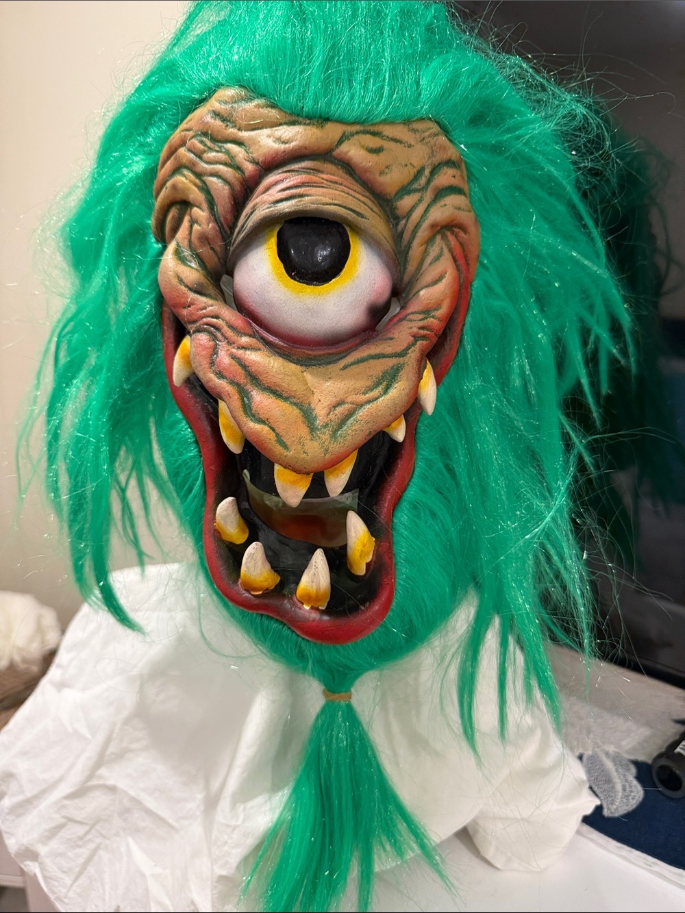 Green Cyclops Monster Kids Costume Mask with Hair